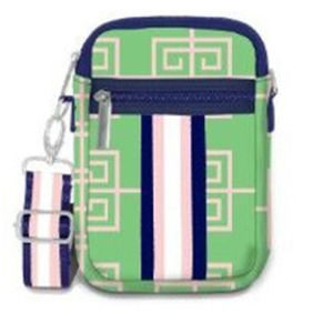 Carla Street Neoprene Everyday Crossbody Green Pink Greek Key